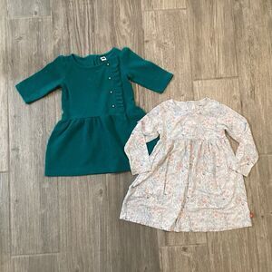 Janie and Jack Green Gathered Dress And Magnetic Me Dress Long Sleeve 3T
